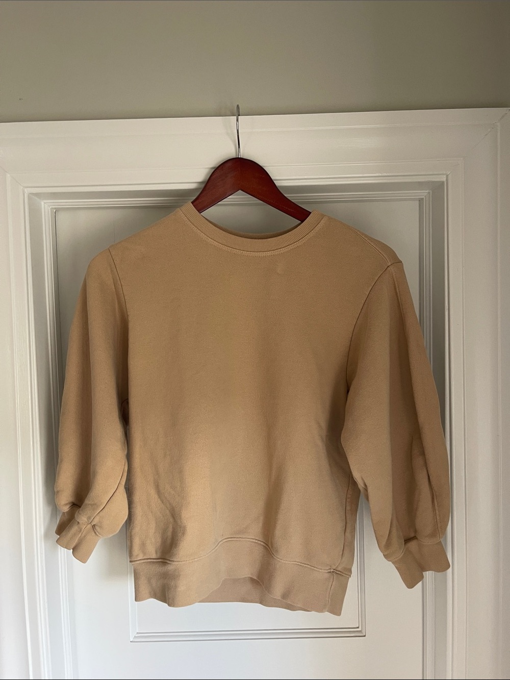 Agolde Tan Thora 3/4 Sleeve Crewneck Sweatshirt. Style # A7053